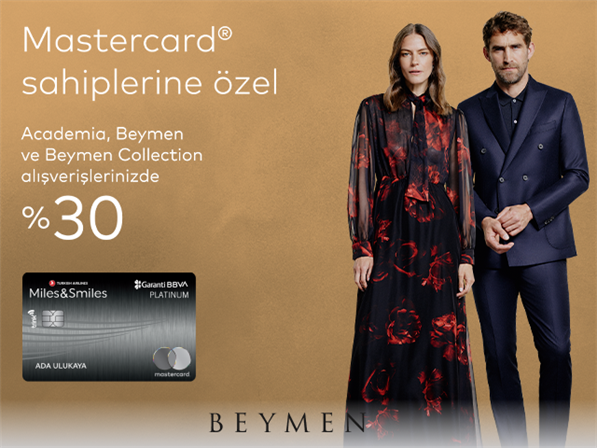 MasterCard logolu Miles&Smiles Garanti BBVA kredi kartlarına özel Beymen’de %30 indirim!